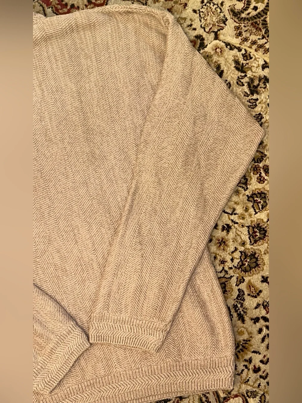 VTG 90 Chaps Ralph Lauren beige Herringbone Knit Sweater Men Crest Hand Frame